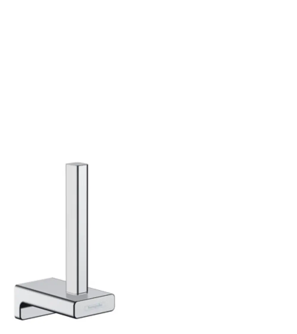 Ersatzpapierrollenhalter aus verchromtem Material von Hansgrohe, mit einem schlanken, rechteckigen Design und stabiler Basis.